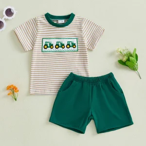 Cute Infant Farm Theme Clothing Set with Tractor Design