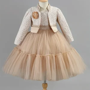 Girls Dress Set Spring Autumn Lotus Lace Cute Princess Dress and Coat