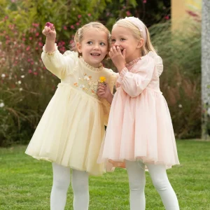 Long Sleeve Princess Dress for Girls, Cute Floral Mesh Party Dress