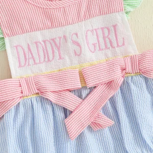 Baby Girls Romper with Flutter Sleeves Striped Design & Cute Bows
