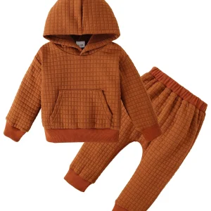 Boys Plaid Hoodie Sweatshirt Top/Long Pants 2PCS