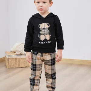 Boys Bear Printed Hoodie Sweatshirt & Pants 2PCS Outfit